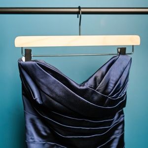 Navy Blue Satin Strapless Cocktail Dress